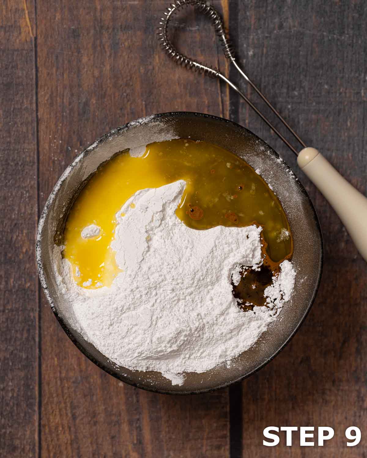 Ingredients for coffee glaze in a bowl.