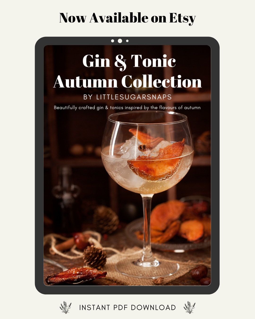 Labelled Ipad mock-up of a gin and tonic recipe collection with a quince G&T on the front.
