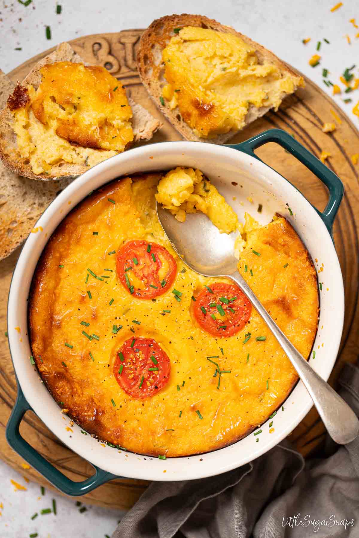 Rutland savoury cheese custard served with toast. The dish is part served on the toast.