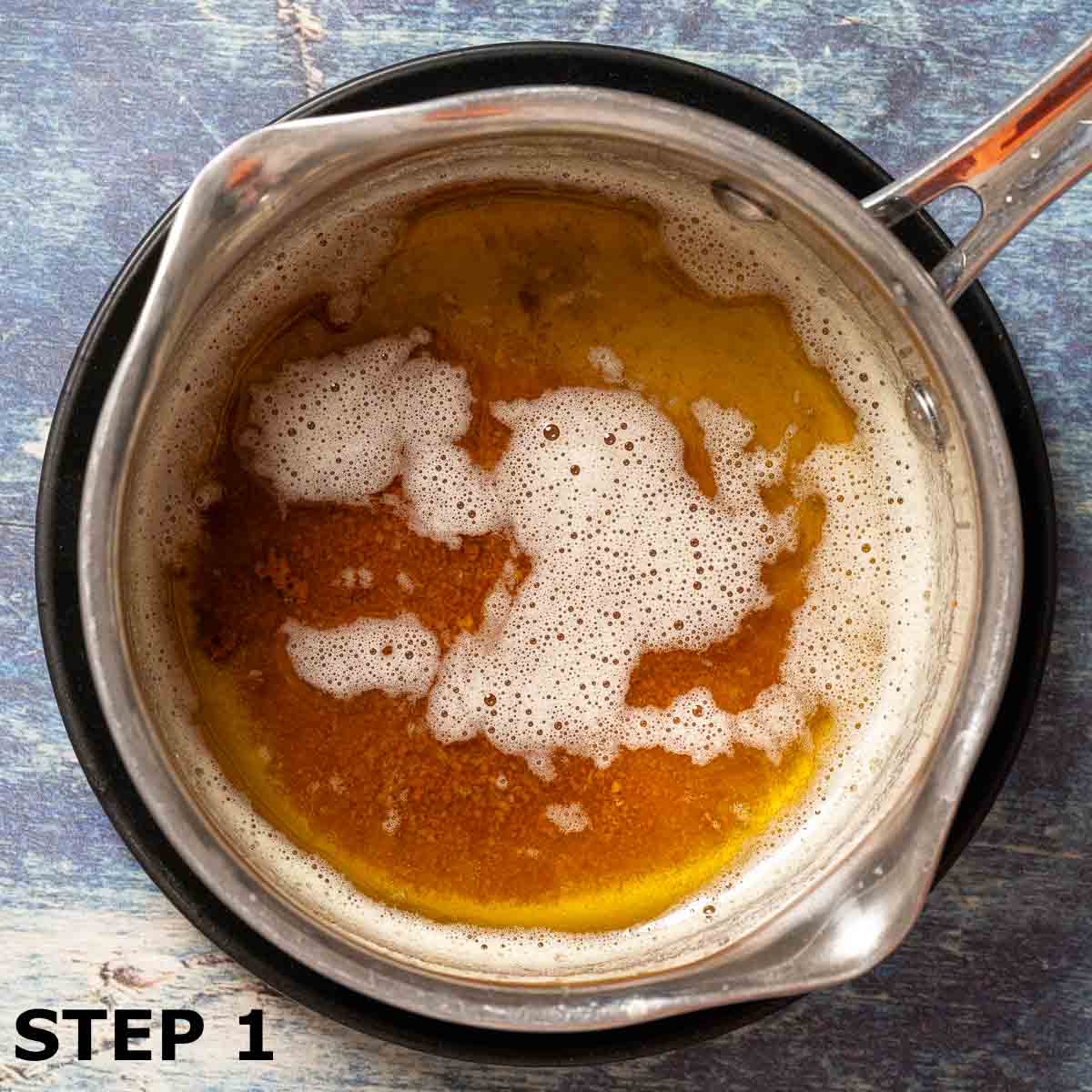 Browned butter in a saucepan.